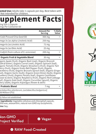 Garden of Life Raw CoQ10 200mg, with Omega 3 6 9 for Heart Health, 60ct | Vegetarian Omega 3 6 9 Supplement Raw Co Q 10 Chia Seed Oil, Whole Food Nutrition with Antioxidant Support, Coenzyme q10
