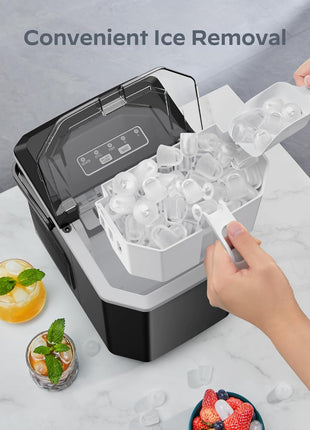 Silonn Ice Maker Countertop, Portable Ice Machine with Carry Handle, Self-Cleaning Ice Makers with Basket and Scoop, 9 Cubes in 6 Mins, 26 lbs per Day, Ideal for Home, Kitchen, Camping, RV