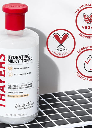 THAYERS Milky Face Toner Skin Care with Snow Mushroom Tremella and Hyaluronic Acid, Natural Gentle Facial Toner, for Dry and Sensitive Skin, 355mL