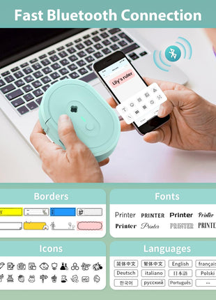 Label Maker Machine with Tape, N12 Portable Bluetooth Label Printer, Wireless Mini Label Makers Thermal Sticker with Multiple Templates for Home, Kitchen, School, Office Organization, Green
