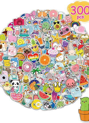 300 Pcs/Pack Water Bottle Stickers for Kids, Cute Vinyl Waterproof Stickers | Party Favors for Girls Teens, Back to School Supplies Gifts, Classroom Prizes, Goodie Bag Stuffers, Teacher Classroom Supplie