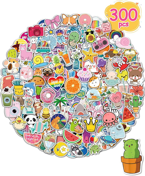 300 Pcs/Pack Water Bottle Stickers for Kids, Cute Vinyl Waterproof Stickers | Party Favors for Girls Teens, Back to School Supplies Gifts, Classroom Prizes, Goodie Bag Stuffers, Teacher Classroom Supplie