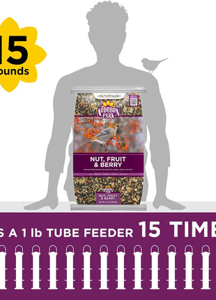 Audubon Park Nut & Fruit Wild Bird Seed – 15 lb. Premium Blend with Sunflower Seeds, Peanuts, Safflower & Dried Fruit – Bird Food for Outside Feeders