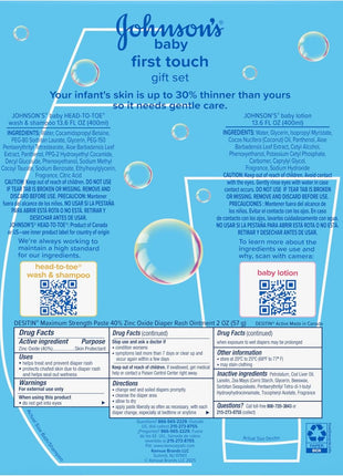 Johnson's First Touch Baby Gift Set, Baby Bath, Skin & Hair Essential Products, Kit for New Parents with Wash & Shampoo, Lotion, & Diaper Rash Cream, Hypoallergenic & Paraben-Free, 4 items