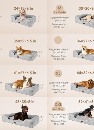 EHEYCIGA Orthopedic Dog Beds for Extra Large Dogs 44x32Inch, Waterproof Memory Foam XL Pet Bed with Sides, Non-Slip and Egg-Crate Foam Big Dog Couch Bed with Washable Removable Cover, Grey