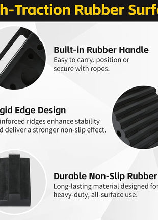 MaxxHaul Solid Rubber Wheel Chock 2-Pack | 8" x 4" x 6" Heavy-Duty Tire Stop | Non-Slip Traction Pads | Built-in Handle | All-Weather Vehicle Safety Block | Black | (70472)