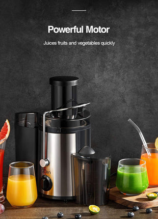 QCen Juicer Machine, 500W Centrifugal Juicer Extractor with Wide Mouth 3??Feed Chute for Fruit Vegetable, Easy to Clean, Stainless Steel, BPA free (Black)