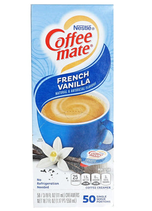 French Vanilla Liquid Coffee Creamer Singles, 50 Cream Singles Serve Box (18.7 Fl Oz.), Coffee Creamer Packets