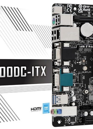 ASRock N100DC-ITX Mini-ITX Motherboard - Intel N100 Quad-Core (3.4GHz), DDR4, HDMI/D-Sub, Dual M.2 (NVMe/WiFi), SATA3, USB 3.2, Gigabit LAN, 19V DC Power