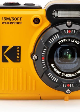 KODAK PIXPRO WPZ2 Waterproof Digital Camera, 16MP with 4X Optical Zoom, Shockproof, Dustproof, 1080p Video, Wi-Fi, Waterproof to 50ft, Yellow