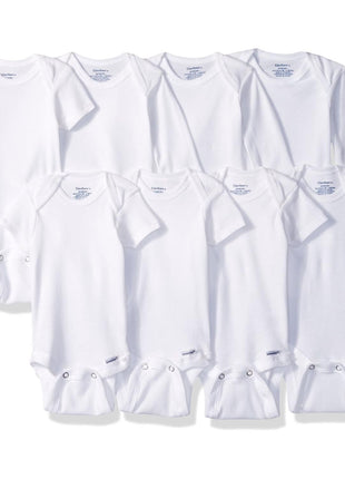 Gerber Baby 8-Pack Short Sleeve Onesies Bodysuits, Solid White, 0-3 Months