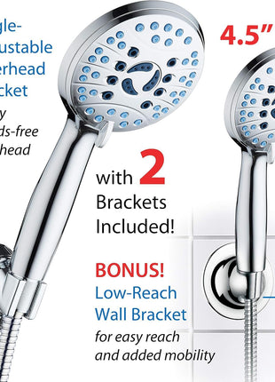 AquaCare High Pressure 8 mode Handheld Shower Head   Anti clog Nozzles, Built in Power Wash to Clean Tub, Tile & Pets, Extra Long 6 ft. Stainless Steel Hose, Wall & Overhead Brackets