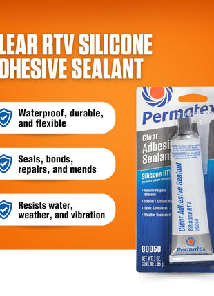 Permatex 80050 Clear RTV Silicone Adhesive Sealant, 3 oz