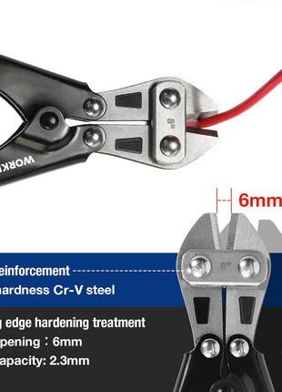 WORKPRO Mini Bolt Cutter 8-inch, Spring Loaded Small Heavy Duty Wire Cable Cutter, Snips Clippers with Soft Anti-Slip Handle