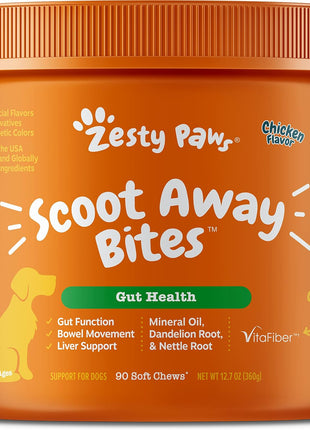 Zesty Paws Calming Soft Chews for Dogs - Melatonin, Ashwagandha, L-Theanine & L-Tryptophan + Scoot Away Soft Chews for Dogs - with Bromelain
