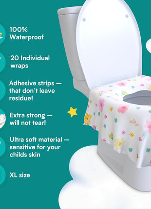Eli with Love 20 Pack Extra Large Disposable Toilet Seat Cover (Floral) – Toddler Toilet Covers for Full Coverage On Toilet or Potty – Ideal Travel Toilet Seat Covers for Kids and Adults