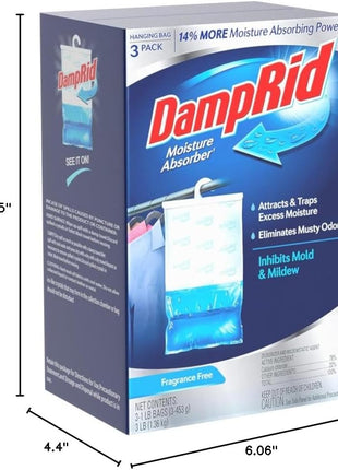 DampRid Fragrance Free Hanging Moisture Absorber, 16 oz., 3 Pack   Eliminates Musty Odors for Fresher Air, Ideal Moisture Absorbers for Closet, 14% More Moisture Absorbing Power*
