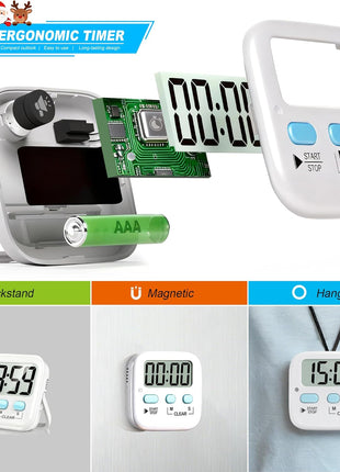 2 Pack Digital Timer for Kids Classroom Kitchen Timers for Cooking | w/ Battery, Easy to View, Alarm, Mute Mode, Count Down/Up, Magnetic, Kickstand, Hanging, Classroom Timer for Teacher Supplies