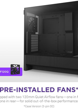 NZXT H5 Flow 2024 - Compact ATX Mid-Tower PC Gaming Case - High Airflow - 2 x 120mm Fans Included - 360mm Front & 240mm Top Radiator Support - Cable Management System - Tempered Glass - Black