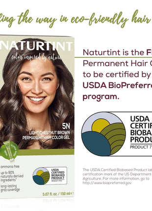 Naturtint 5N Light Chestnut Brown Permanent Hair Color (Pack of 1), Ammonia Free, Vegan, Cruelty Free, up to 100% Gray Coverage, Long Lasting Results (Packaging may vary)