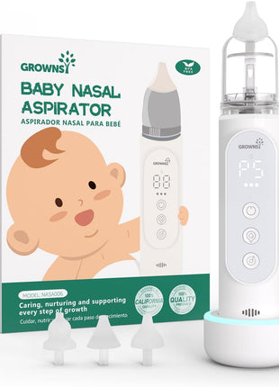 GROWNSY Nasal Aspirator for Baby, Upgraded 5 Suction Levels Baby Nose Sucker, IPX7 Waterproof Electric Nose Suction for Baby, Booger Sucker for Toddlers with Automatic Cleaning &Music &Light Functions