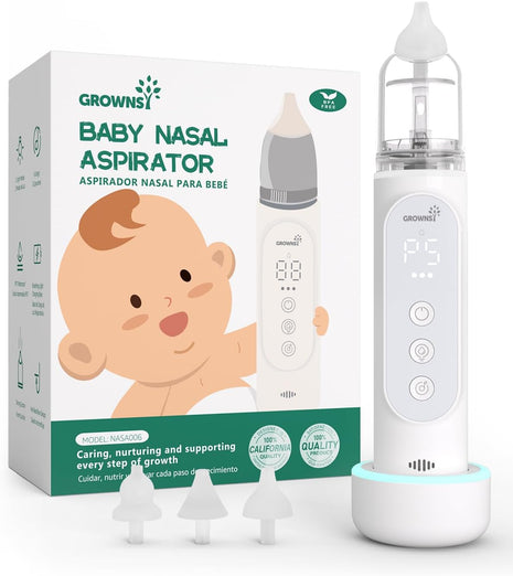 GROWNSY Nasal Aspirator for Baby, Upgraded 5 Suction Levels Baby Nose Sucker, IPX7 Waterproof Electric Nose Suction for Baby, Booger Sucker for Toddlers with Automatic Cleaning &Music &Light Functions