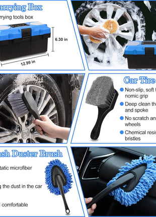TTRCB 27Pcs Car Detailing Kit, Car Cleaning Kit, Car Detailing Brush Set, Drill Brush Set, Car Detailing Brushes, Car Wash Kit, Car Accessories, Car Cleaning Supplies for Interior, Exterior, Wheels