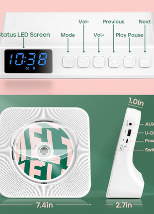 ROADOM Portable CD Player with Bluetooth, Hi-Fi Speakers & FM Radio | Bluetooth transmitter & receiver, Hi-Fi stereo sound, FM radio, USB & AUX, 5 CD formats, compact CD player for kids & seniors