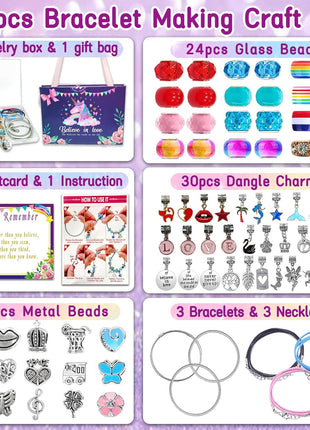 Charm Bracelet/Jewelry Making Kits for Kids Girls,Unicorn Birthday Gifts,Arts Crafts Toys for 5 6 7 8 9 12 Years Old Girls