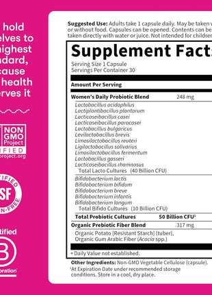 Garden of Life Once Daily Dr.Formulated Probiotics for Women 50 Billion CFU 16 Probiotic Strains with Organic for Digestive,Vaginal & Immune Health,Dairy Free,Shelf Stable 30 Capsules (Pack of 6)