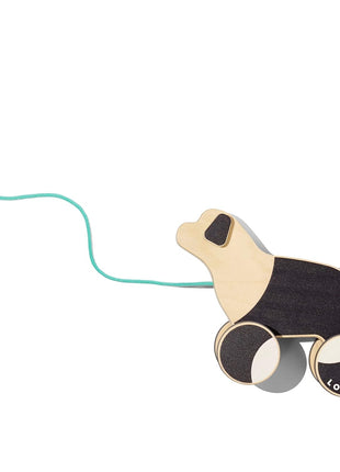 LOVEVERY |The Pull Pup | Wooden Push Pull Toy, Black/White/Natural Wood, Sustainable Toy for Toddler, Ages 18+ Months