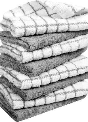 Bumble Dish Cloths (8 Pack)   100% Cotton Dish Rags & Kitchen Washcloths for Washing Dishes | 12 inch x 12 inch | 405 GSM | Gray