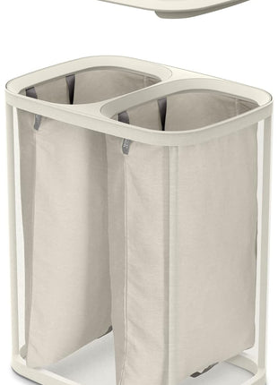 Joseph Joseph Tota 90 liter/23.8 gallon Laundry Hamper Separation Basket with lid, 2 Removable Washing Bags with Handles   Ecru
