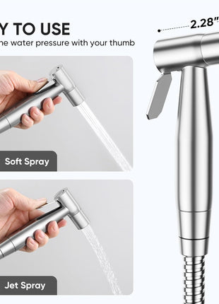 Arofa Handheld Toilet Bidet Sprayer for Toilet-Adjustable Water Pressure Control with Bidet Hose for Feminine Wash, Stainless Steel Brushed Nickel Bidet Faucet Cloth Diaper for Baby Wash