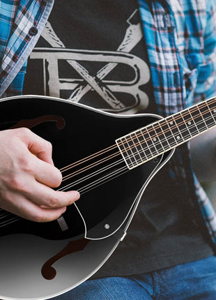 ADM Acoustic Mandolin Instrument Kit Music A Style for Kids Students Adults Wood Mandolins Beginner Set With Bag, Tuner, Pick-up, Strap, Strings, Picks and Hanger, Drak Black