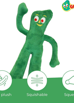 Multipet Gumby Dog Plush Toy - Squeaky Toy for All Dogs - Extra Soft Plush w/ Flexible Legs & Arms - Stuffed Animal for Cuddling & Playing - Cute Dog Pet Toy (9", Green)