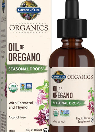Garden of Life Organics Oil of Oregano Seasonal Drops 1fl oz (30 mL) Liquid, Concentrated Plant Based Immune Support - Alcohol-Free, Organic, Non-GMO, Vegan & Gluten Free Herbal Supplements