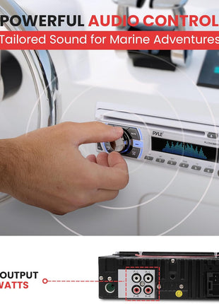 Boat Bluetooth Marine Stereo Receiver - Marine Head Unit Din Single Stereo Speaker Receiver - Wireless Music Streaming/Hands-Free Calling/CD Player/MP3/USB/Aux/ Marine AM FM Radio - Pyle PLCD43MRB