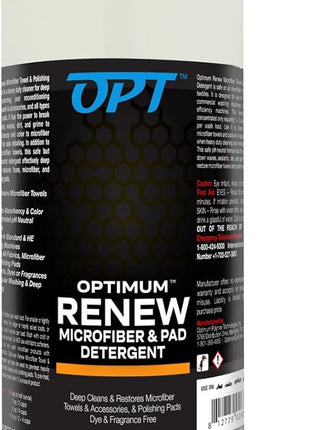 Optimum Renew Microfiber and Pad Detergent - Deep Cleans and Restores Microfiber Towels and Accessories and Polishing Pads, Dye and Fragrance Free (32 Oz)