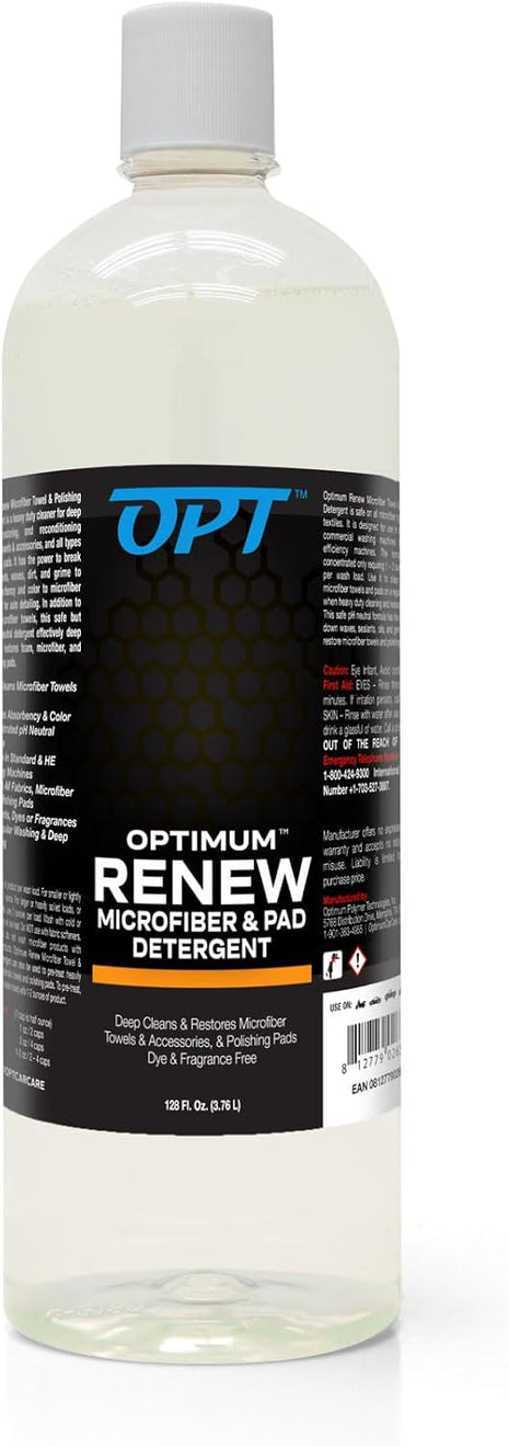 Optimum Renew Microfiber and Pad Detergent - Deep Cleans and Restores Microfiber Towels and Accessories and Polishing Pads, Dye and Fragrance Free (32 Oz)