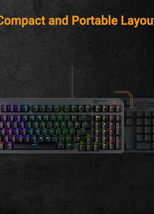 ASUS TUF Gaming K3 Gen II Wired USB Gaming Keyboard – 97-Key Compact Layout, Optical-Mechanical Blue (Clicky) Switches, PBT Keycaps, Detachable Top Plate, IP57 Waterproofing, PC/Mac Support - Black
