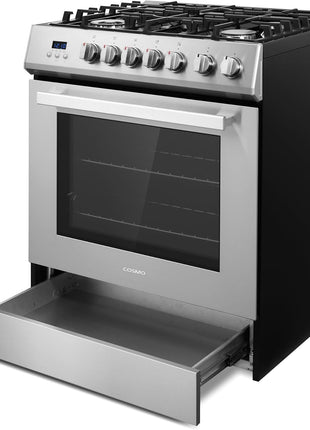 COSMO COS-305AGC 30 in. 5.0 cu. ft. Freestanding Single Oven Gas Range with 5 Burner Cooktop and Heavy Duty Cast Iron Grates in Stainless Steel
