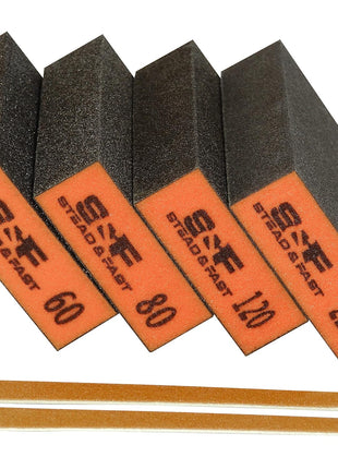 S&F STEAD & FAST Sanding Sponge 60 80 120 220 Grit 4 Pcs with 2 Emery Board | Superior Elasticity, Exclusive PU Glue Formulation, Flexible and Durable, Wet and dry, for Wood, Metal, Drywall, Kitchen