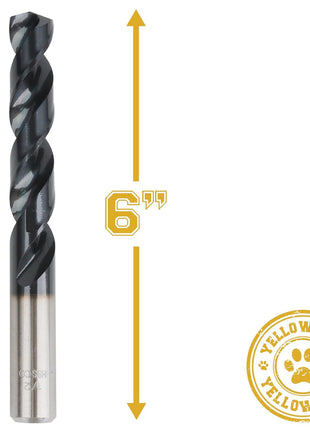 Yellow Paw 1/2 Inch Drill Bit for Metal - Industrial Grade M35 Cobalt with TiAIN Coating - 1/2 inch Diameter & 6 inch Length - 4 inch Working Length - 135 Degree Split Point