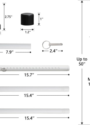 BeBecome Sliding Door Security Bar,17-50 inch Adjustable Patio Door Security bar with Rubber Tips Apartment Bedroom Bottom of Door Heavy Duty Interior White