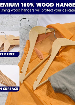 Amber Home 30 Pack Wooden Coat Hangers, Natural Wood Suit Hangers with Non-Slip Pant Bar, Clothes Hangers for Closet Organization, Shirts, Jackets, Dresses, and Pants (Natural, 30)