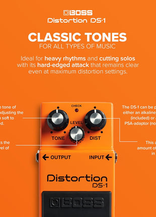 BOSS DS-1 Distortion | Compact Distortion Pedal | The Benchmark in Guitar Distortion | Hard-edged Attack & Smooth Sustain | Wide Tone Range