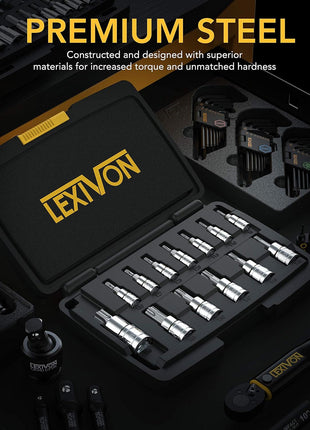LEXIVON Torx Bit Socket Set, Premium S2 Alloy Steel | 13-Piece Star T8 - T60 Set | Enhanced Storage Case (LX-143)