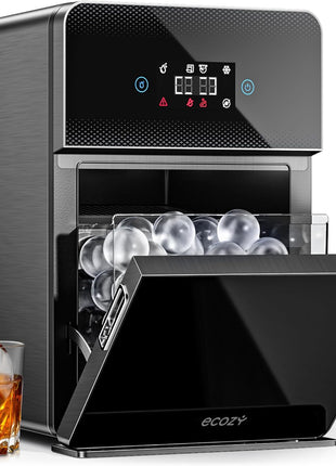 ecozy 2" Clear Ice Ball Maker Countertop 144 Pcs/Day Sphere Ice Machine | CrystalFlux Technology, 4 Pcs in 40 Mins , Automatic Water Supply, Self-Cleaning, Enhanced Insulation