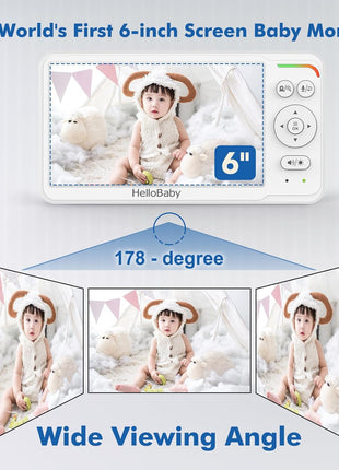 HelloBaby Baby Monitor 6" World First IPS Screen 30H Battery, Secure No WiFi, Pan Tilt Video Camera with Night Vision, VOX, 2-Way Talk, 1000ft, Portable Video Audio Monitor Ideal for Mom, Elderly, Pet